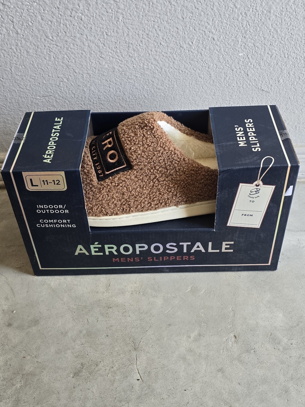 Aeropostale Plush Slip-On Sherpa Slippers in Brown